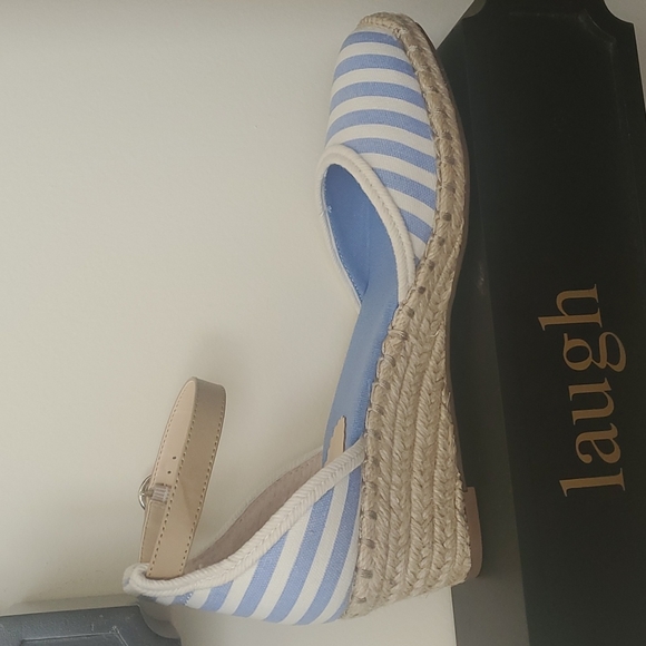 Crown & Ivy Nautical Blue White Stripe Espadrille Wedge - Picture 5 of 11